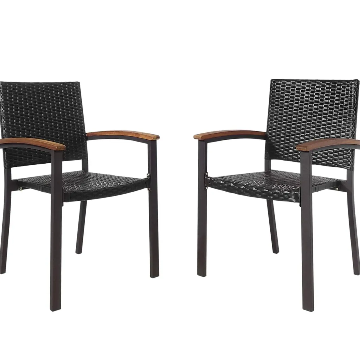 Tangkula 2 Pieces Outdoor PE Wicker Stackable Chairs