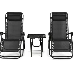 Tangkula 3 Pieces Outdoor Zero Gravity Chair Set, Folding Reclining Lounge Chair with Adjustable Backrest