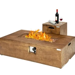 Tangkula 2 Pieces Outdoor Propane Fire Pit Table Set, Patiojoy 48 Inch Rustic 50,000 BTU Rectangular Gas Fire Pit Table