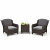 Tangkula 3 Pieces Outdoor Patio Furniture Set, Patiojoy PE Rattan Wicker Chairs with Cushions and Tempered Glass Coffee Table
