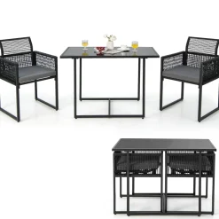 Tangkula 3 Pieces Outdoor Dining Set, Patio PE Rattan Furniture Set