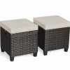 Tangkula 2 Pieces Outdoor Patio Ottoman, All Weather Rattan Wicker Ottoman Seat