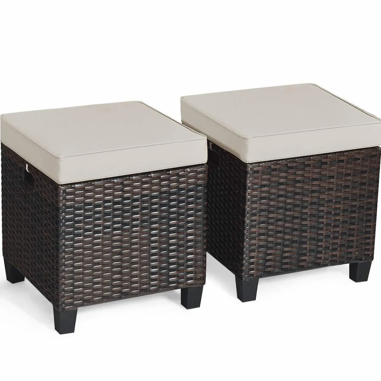 Tangkula 2 Pieces Outdoor Patio Ottoman, All Weather Rattan Wicker Ottoman Seat
