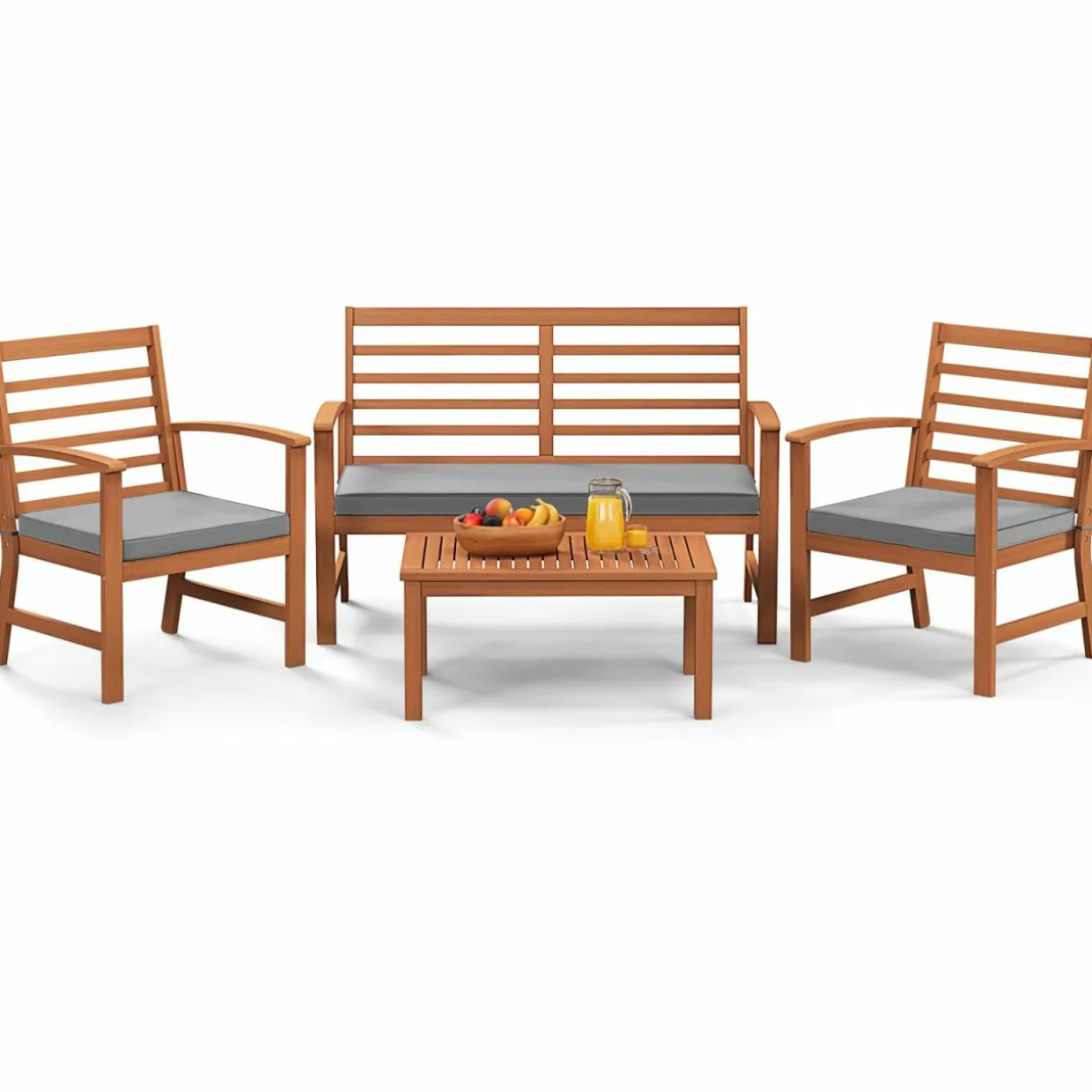 Tangkula 4 Pieces Outdoor Furniture Set, Acacia Wood Conversation Set w/Soft Seat Cushions