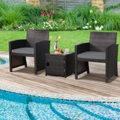 Tangkula 3 Pieces Outdoor PE Wicker Bistro Set with Waterproof Cover