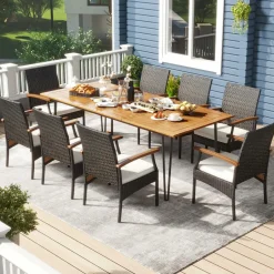 Tangkula 9 Pieces Outdoor Patio Dining Set