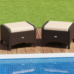 Tangkula 2 Pieces Outdoor Patio PE Wicker Ottomans with Removable Cushions