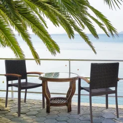Tangkula 2 Pieces Outdoor PE Wicker Stackable Chairs