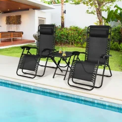Tangkula 3 Pieces Outdoor Zero Gravity Chair Set, Folding Reclining Lounge Chair with Adjustable Backrest