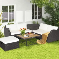 Tangkula 7 Pieces Outdoor Hand-Woven PE Wicker Furniture Set