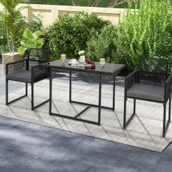 Tangkula 3 Pieces Outdoor Dining Set, Patio PE Rattan Furniture Set