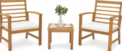 Tangkula 3 Pieces Outdoor Furniture Set, Acacia Wood Conversation Set with Soft Seat Cushions