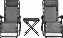 Tangkula 3 Pieces Outdoor Zero Gravity Chair Set, Folding Reclining Lounge Chair with Adjustable Backrest