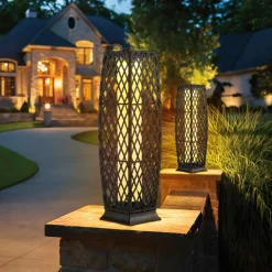 Tangkula 2 Pieces Outdoor Solar Powered Floor Lamps