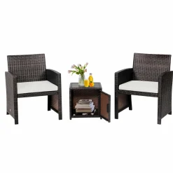 Tangkula 3 Pieces Outdoor PE Wicker Bistro Set with Waterproof Cover