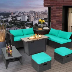 Tangkula 9 Pieces Outdoor Wicker Sectional Sofa with 42