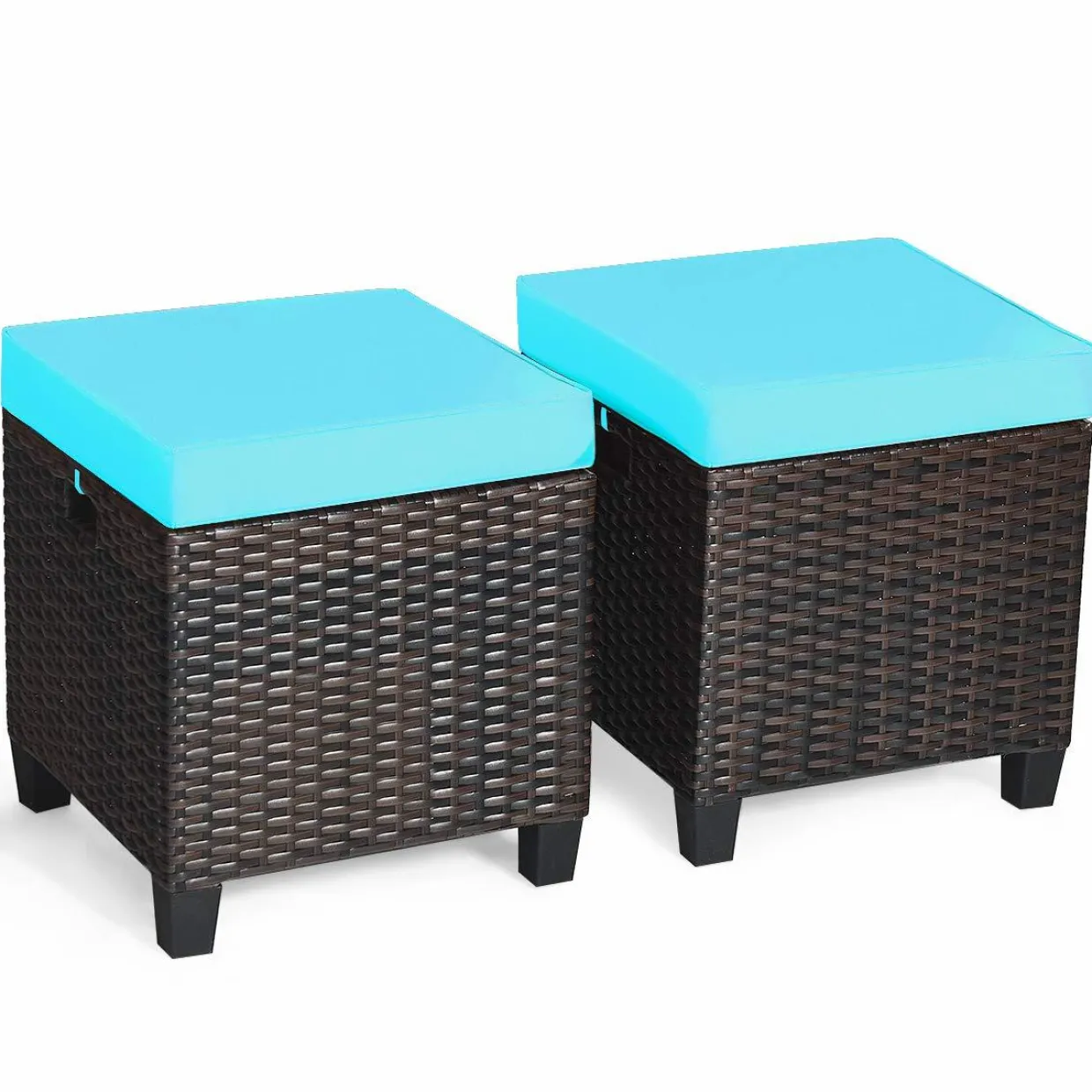 Tangkula 2 Pieces Outdoor Patio Ottoman, All Weather Rattan Wicker Ottoman Seat