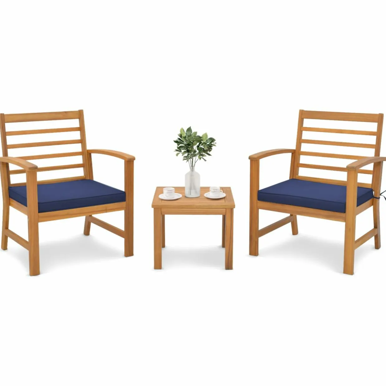 Tangkula 3 Pieces Outdoor Furniture Set, Acacia Wood Conversation Set with Soft Seat Cushions
