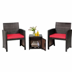 Tangkula 3 Pieces Outdoor PE Wicker Bistro Set with Waterproof Cover