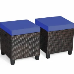 Tangkula 2 Pieces Outdoor Patio Ottoman, All Weather Rattan Wicker Ottoman Seat