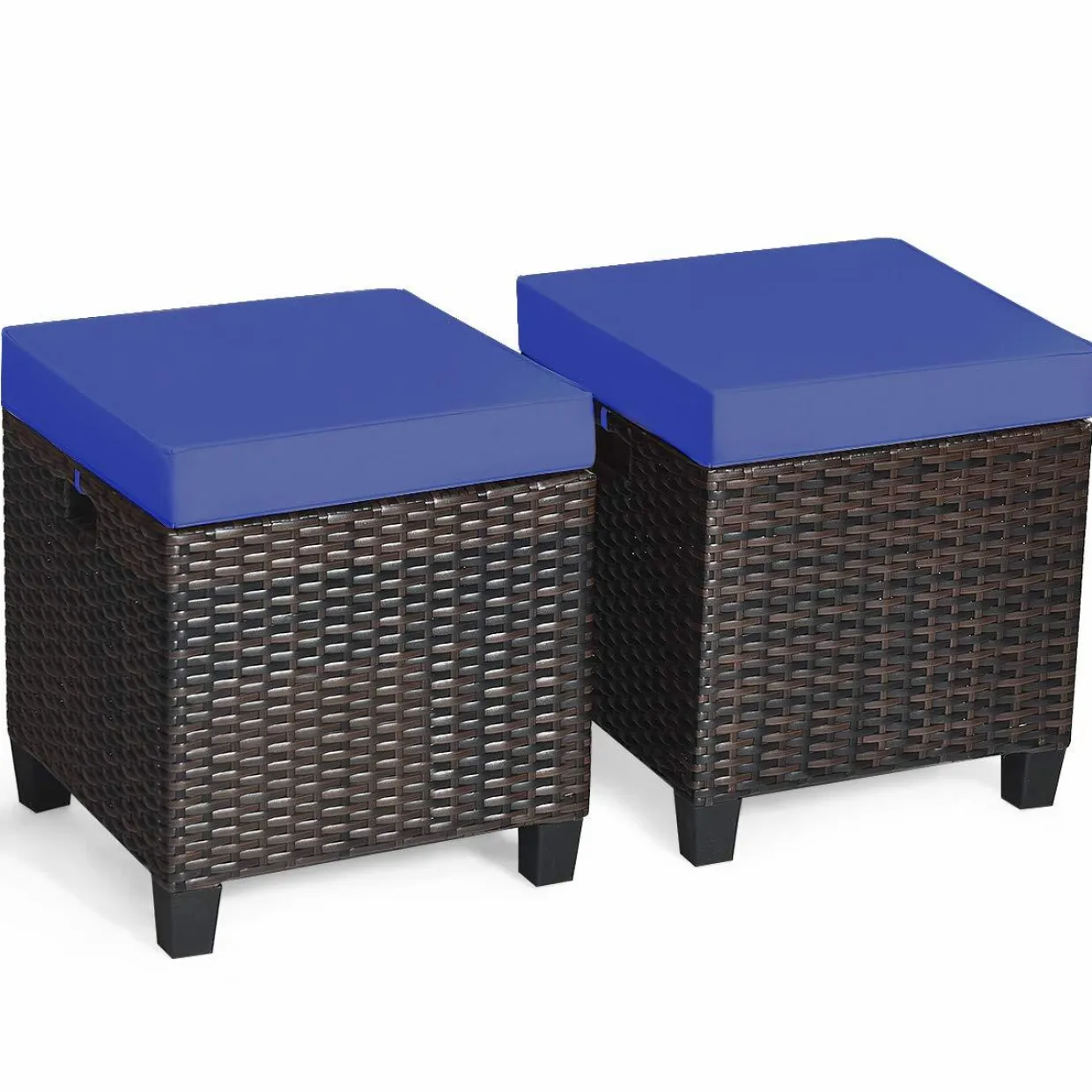 Tangkula 2 Pieces Outdoor Patio Ottoman, All Weather Rattan Wicker Ottoman Seat
