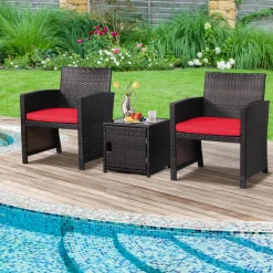 Tangkula 3 Pieces Outdoor PE Wicker Bistro Set with Waterproof Cover