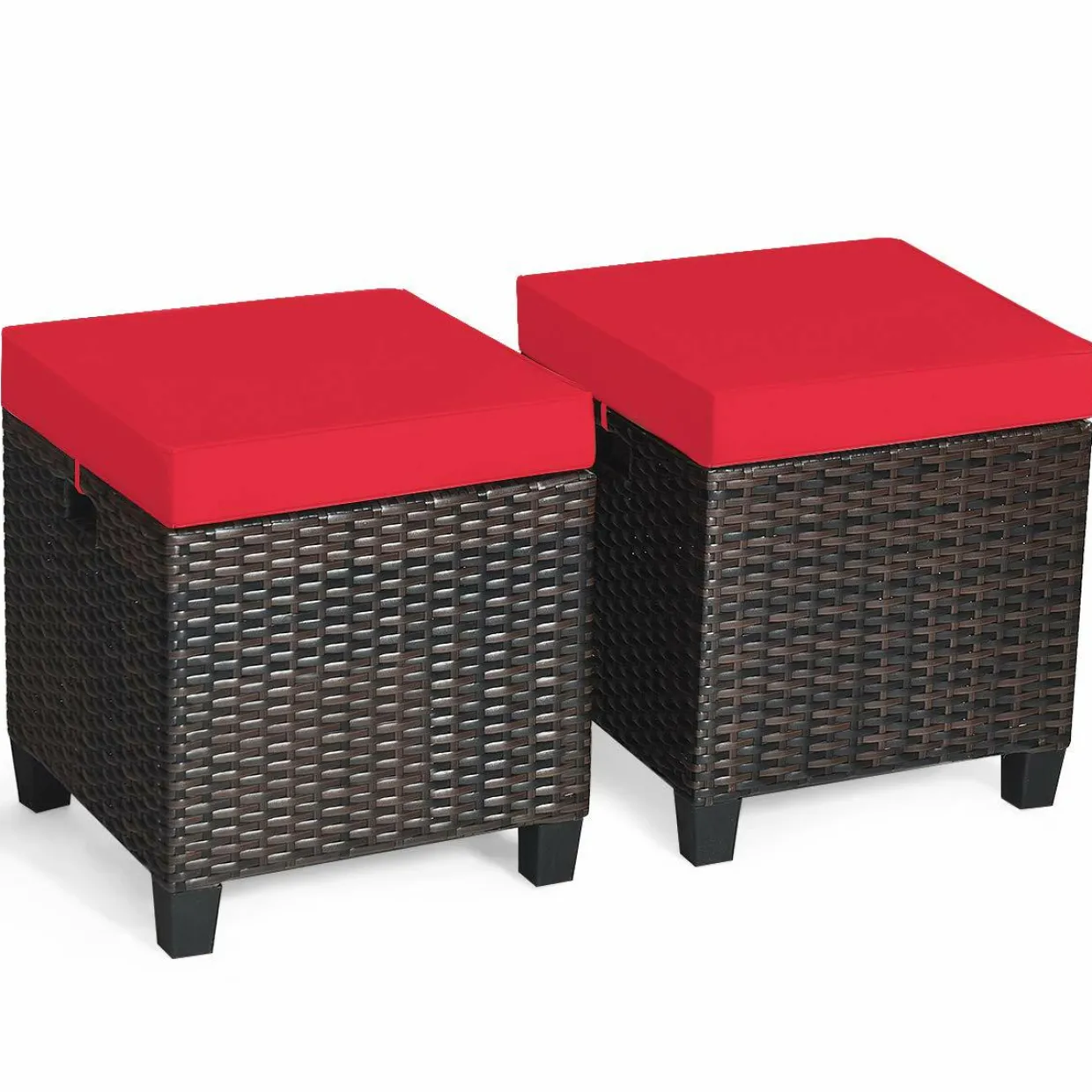 Tangkula 2 Pieces Outdoor Patio Ottoman, All Weather Rattan Wicker Ottoman Seat