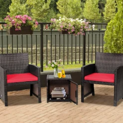 Tangkula 3 Pieces Outdoor PE Wicker Bistro Set with Waterproof Cover