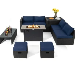 Tangkula 9 Pieces Outdoor Wicker Sectional Sofa with 42