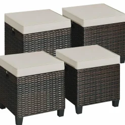 Tangkula 2 Pieces Outdoor Patio Ottoman, All Weather Rattan Wicker Ottoman Seat