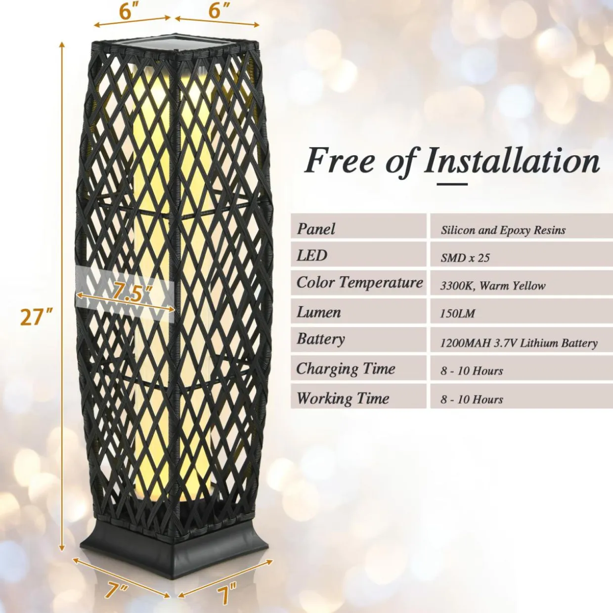 Tangkula 2 Pieces Outdoor Solar Powered Floor Lamps