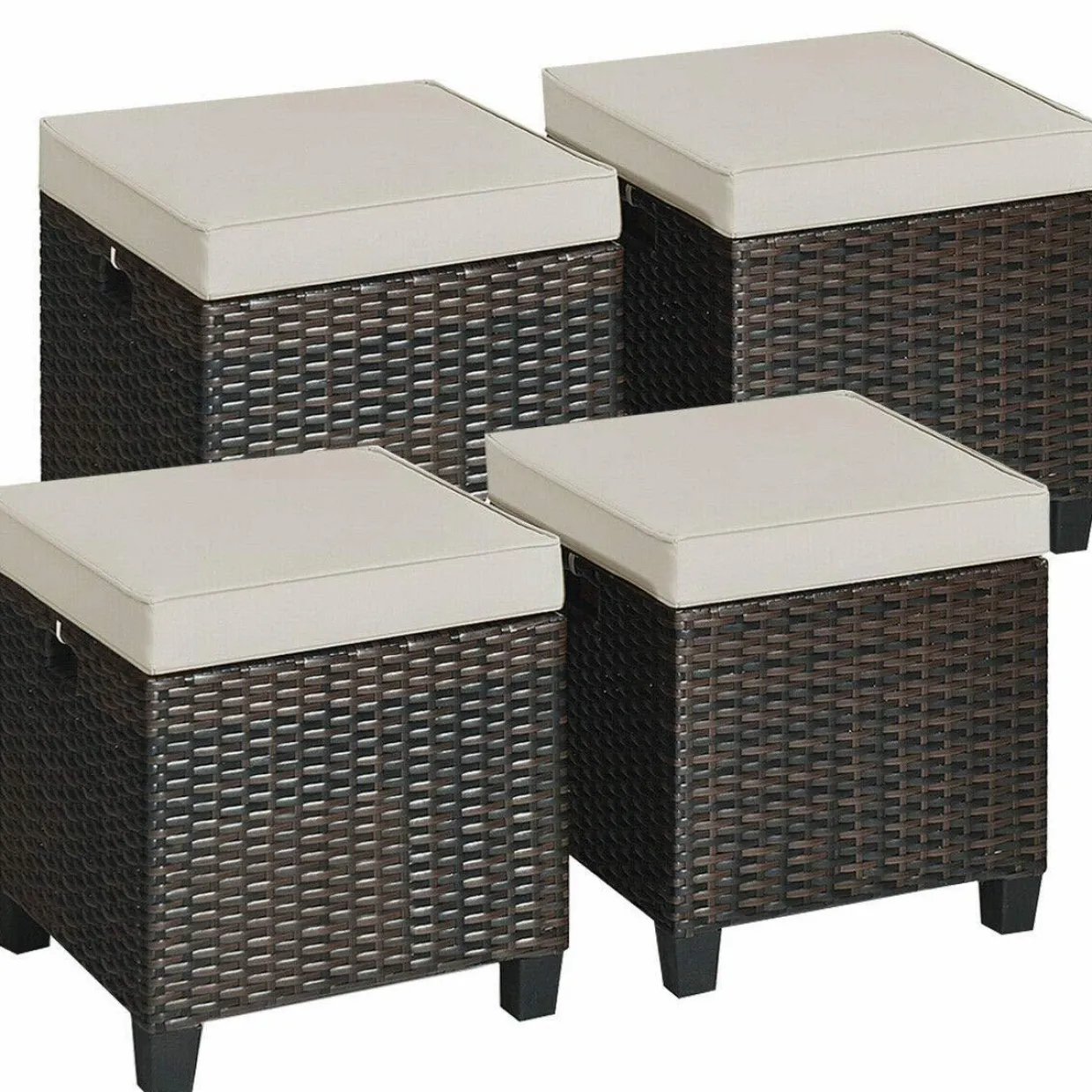 Tangkula 2 Pieces Outdoor Patio Ottoman, All Weather Rattan Wicker Ottoman Seat