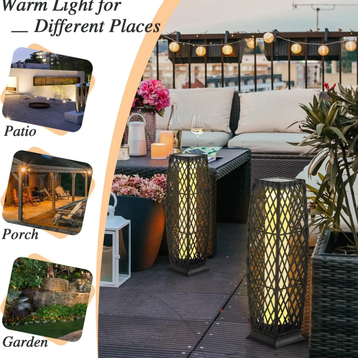 Tangkula 2 Pieces Outdoor Solar Powered Floor Lamps