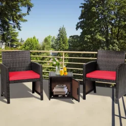 Tangkula 3 Pieces Outdoor PE Wicker Bistro Set with Waterproof Cover