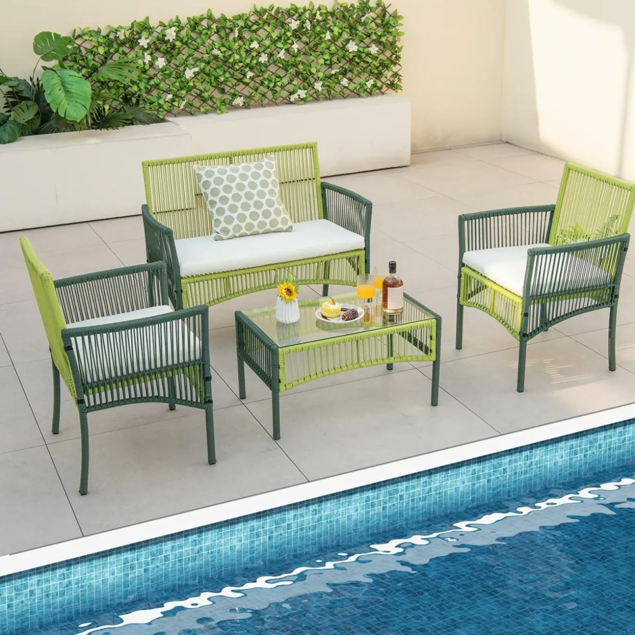 Tangkula 4 Pieces Outdoor Rattan Chair Set for Backyard, Poolside, Balcony