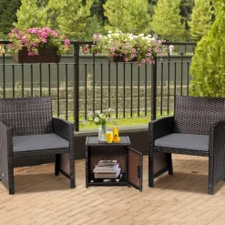 Tangkula 3 Pieces Outdoor PE Wicker Bistro Set with Waterproof Cover
