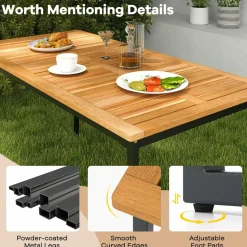 Tangkula 3 Pieces Outdoor Dining Set for 6 People, 55 inch Rectangle Patio Table & 2 Benches with Acacia Wood Tabletop