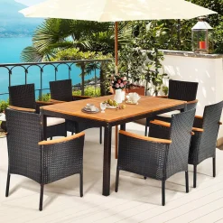 Tangkula 7 Pieces Outdoor Dining Set, Patiojoy Wicker Conversation Set