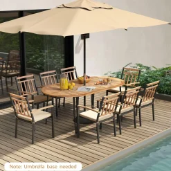 Tangkula 9 Pieces Outdoor Dining Set, Patio Furniture Set with Acacia Wood Top & Umbrella Hole, Metal Frame