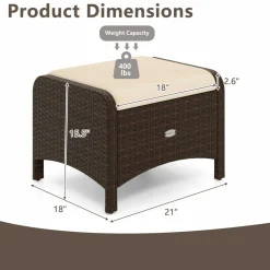 Tangkula 2 Pieces Outdoor Patio PE Wicker Ottomans with Removable Cushions