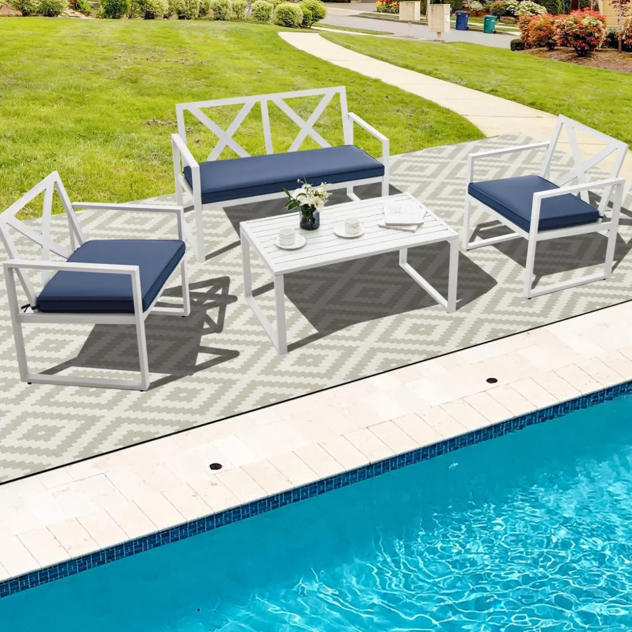 Tangkula 4 Pieces Outdoor Conversation Set