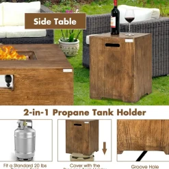 Tangkula 2 Pieces Outdoor Propane Fire Pit Table Set, Patiojoy 48 Inch Rustic 50,000 BTU Rectangular Gas Fire Pit Table