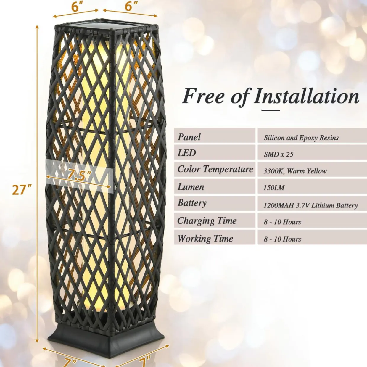 Tangkula 2 Pieces Outdoor Solar Powered Floor Lamps