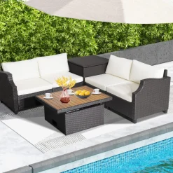 Tangkula 7 Pieces Outdoor Hand-Woven PE Wicker Furniture Set
