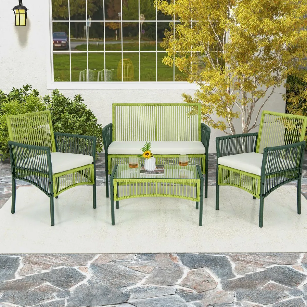 Tangkula 4 Pieces Outdoor Rattan Chair Set for Backyard, Poolside, Balcony