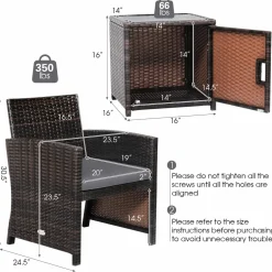 Tangkula 3 Pieces Outdoor PE Wicker Bistro Set with Waterproof Cover
