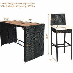Tangkula 7 Pieces Outdoor Wicker Bar Set, Rattan Dining Set