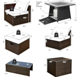 Tangkula 9 Pieces Outdoor Patio Furniture Set with 35-Inch Propane Fire Pit Table
