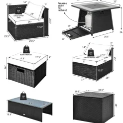 Tangkula 9 Pieces Outdoor PE Rattan Sectional Sofa with 35-Inch Gas Fire Pit Table
