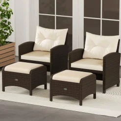 Tangkula 2 Pieces Outdoor Patio PE Wicker Ottomans with Removable Cushions